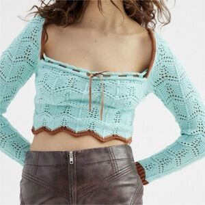 Urban Outfitters Sweater Womens Medium Green Crochet‎ Cropped Coquette Feminine